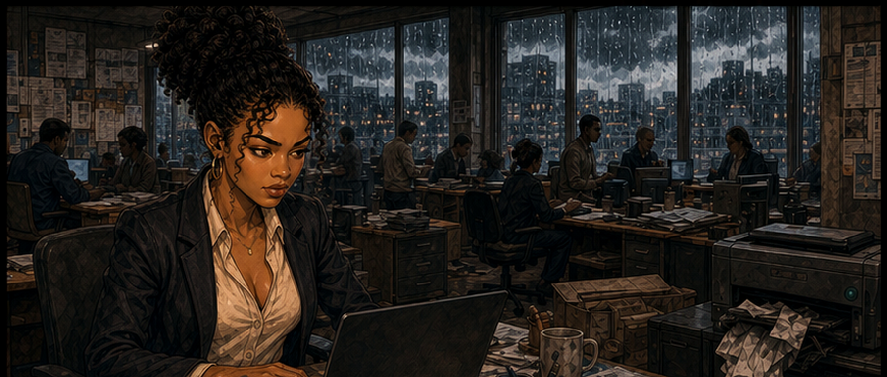 Lindi Dlamini working a missing attachment in a rainy Braamfontein newsroom