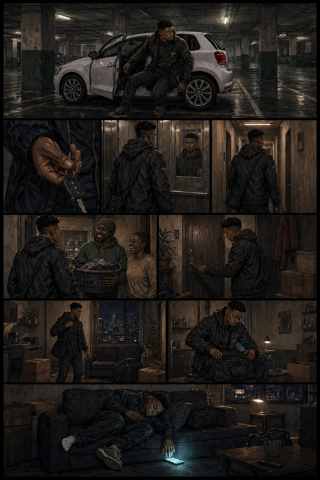 Preview image for Page 12: Maboneng apartment, phone glowing